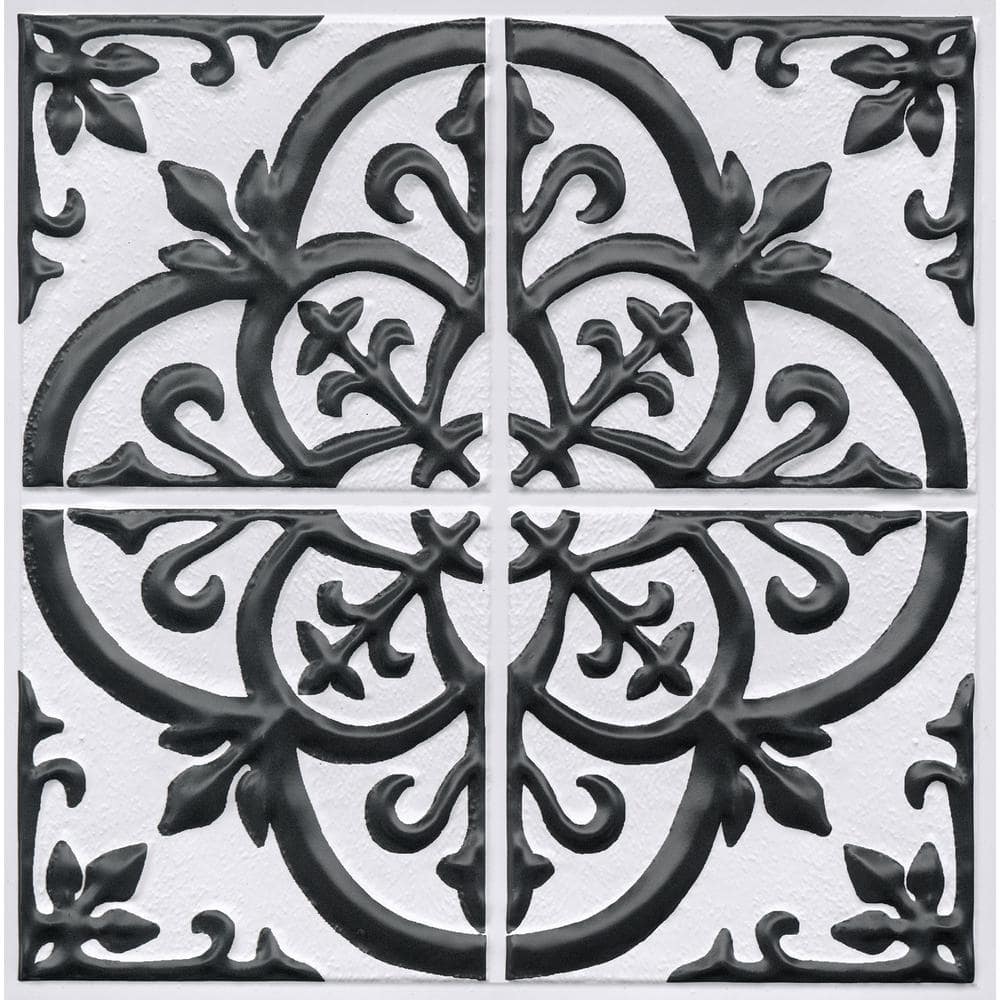 20'' Black and White PVC Gothic Peel and Stick Tile