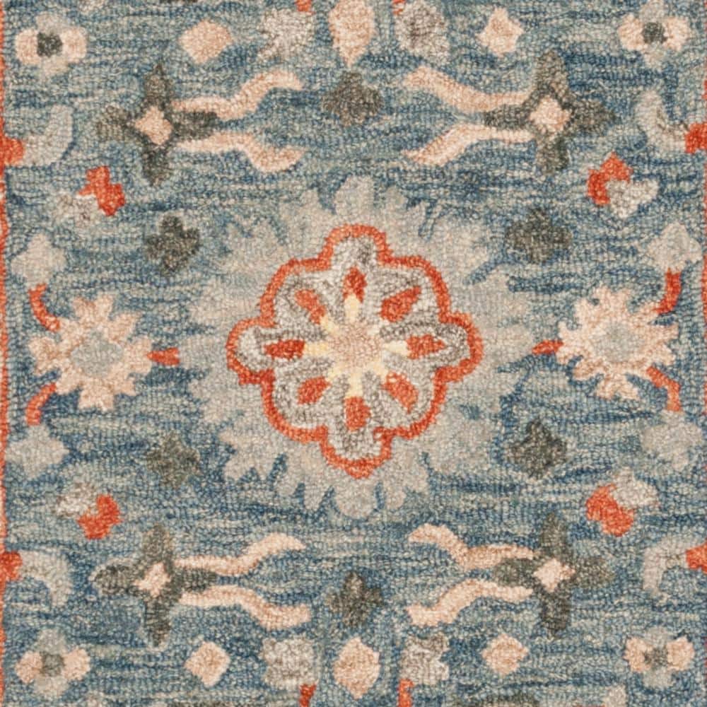 Handmade Rustic-Chic Blue Floral Wool Runner Rug - 27in x 5in
