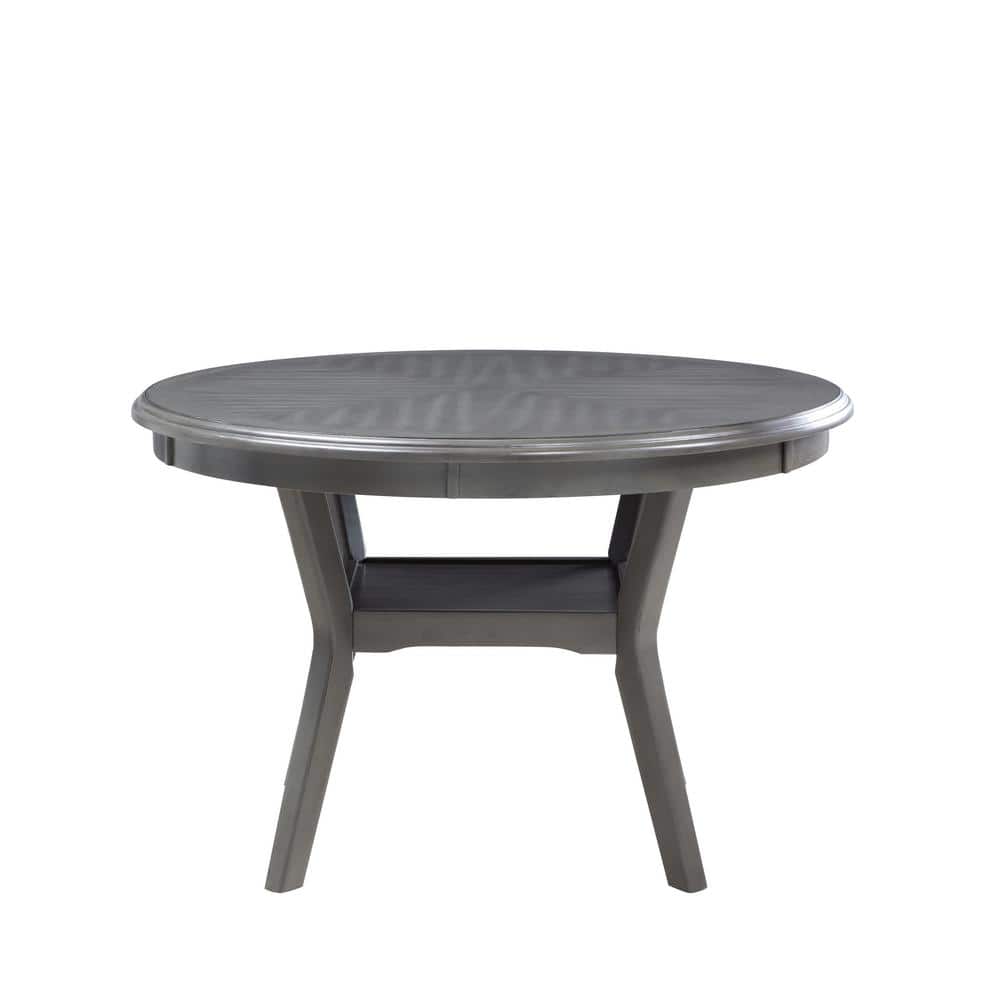 Gray Round Wood Dining Table with 4 Upholstered Chairs
