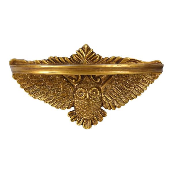 Antique Gold Resin Owl Wall Shelf, Ornate Manor Baroque Floating Shelf, 12.25 in. W x 6.75 in. H x 3.75 in. D