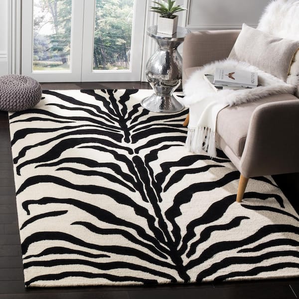 Cambridge Ivory/Black Doormat 3 ft. x 5 ft. Animal Print Area Rug