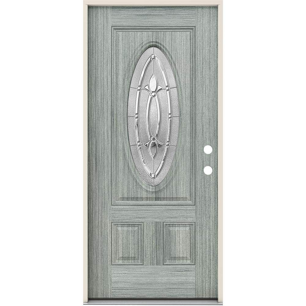 JELD-WEN 36 in. x 80 in. Left-Hand 3/4 Oval Blakely Glass Stone