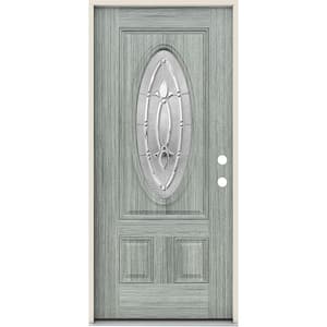 36 in. x 80 in. Left-Hand 3/4 Oval Blakely Glass Stone Stain Fiberglass Prehung Front Door w/Rot Resistant Frame