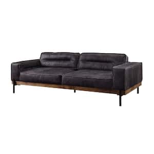 Amelia 96 in. Rolled Arm Leather Rectangle Sofa in Ebony