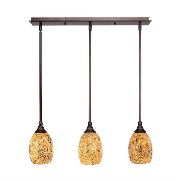 Unbranded Livingston 100-Watt 3 Light Dark Granite Linear Pendant Light with 5 in. Gold Fusion Glass Shades No Bulbs Included