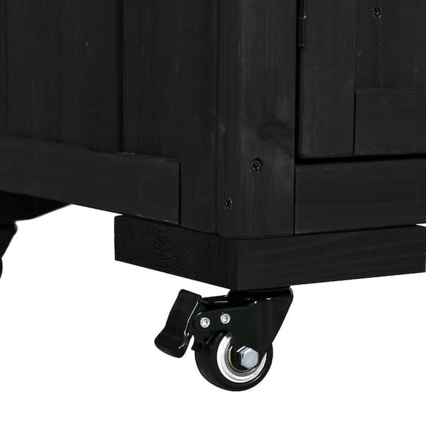 Black Wood 65 in. H 3-in-1 Garden Potting Bench Kitchen Island