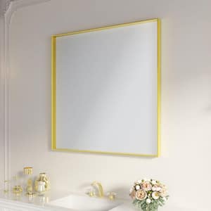 36 in. W x 36 in. H Rectangular Aluminum Framed Wall Bathroom Vanity Mirror in Brushed Gold