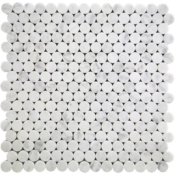 Apollo Tile White 4 in. x 5 in. Polished Penny Round Marble Mosaic Tile Sample (0.13 sq. ft./Piece)
