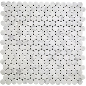 White 11.3 in. x 12.3 in. Polished Penny Round Marble Mosaic Tile (4.83 sq. ft./Case)