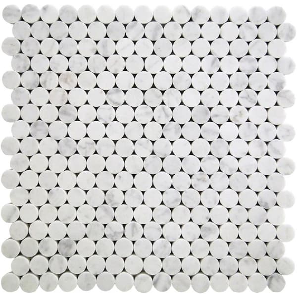 Apollo Tile White 11.3 in. x 12.3 in. Polished Penny Round Marble Mosaic Tile (4.83 sq. ft./Case)