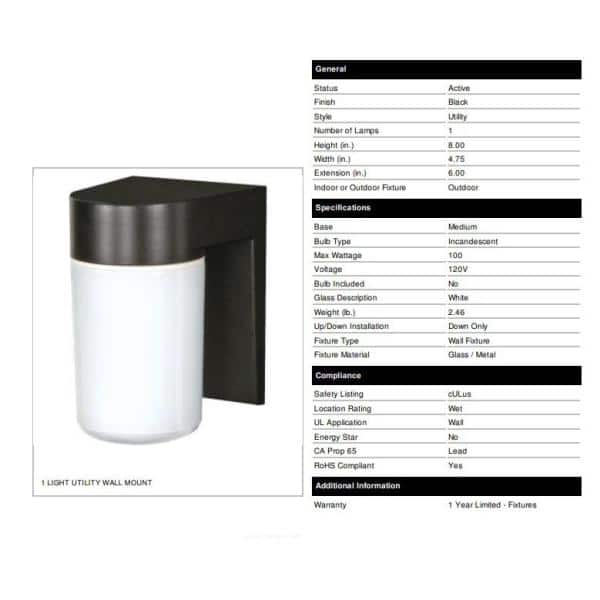 Nuvo Black Outdoor Hardwired Wall Lantern Sconce with No Bulbs Included