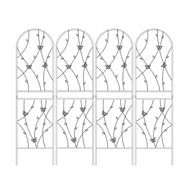 71in. Outdoor Garden Butterfly Decorative Black Metal Climbing Plant Flower Trellis, 4 Pieces