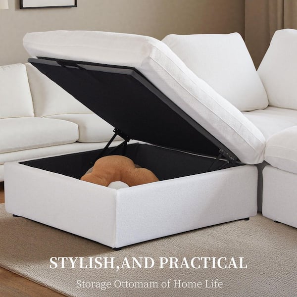 J&E Home 118.02 in. Square Arm Linen L-Shaped Down Sofa with
