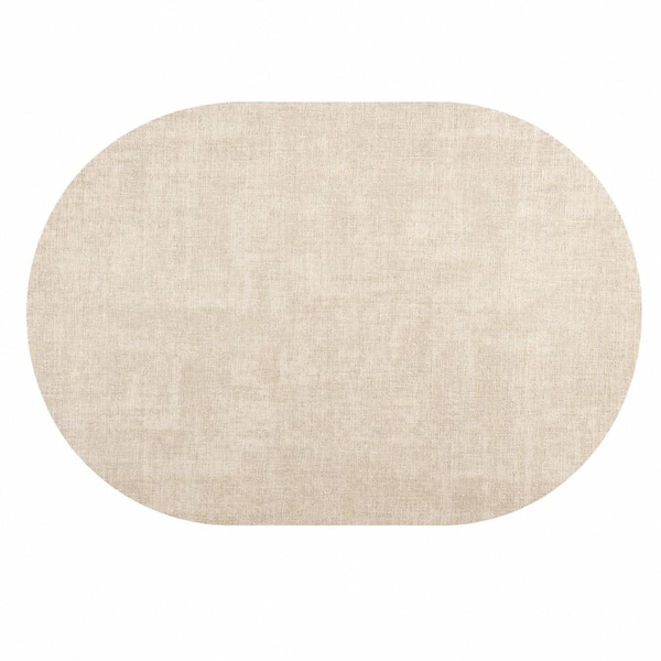 17 in. L x 11.8 in. W Beige Faux Leather Oval Placemats Set of 8, Non-Slip Heat Resistant Waterproof Easy-Clean