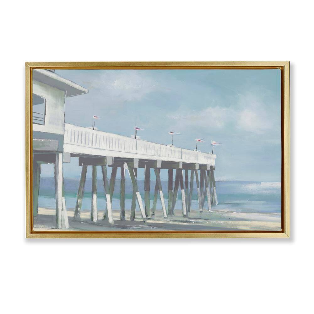 Extended Pier over Beach by Liz Jardine Gold Floater Frame Coastal Graphic Art Print 17 in. x 25 in. price history on PriceWatchPro