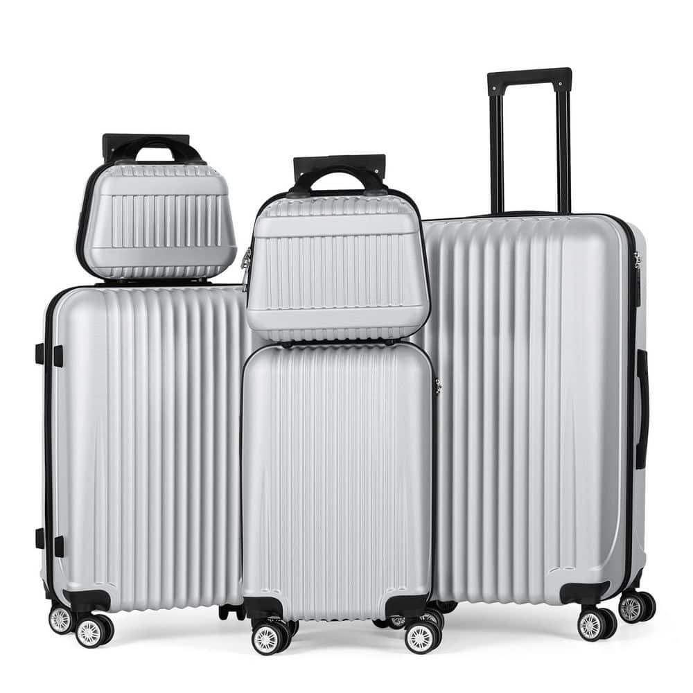 HIKOLAYAE 5-Piece Silver ABS Hardside Expandable Luggage Sets with