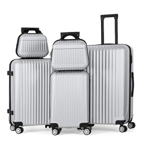 HIKOLAYAE 5-Piece Silver ABS Hardside Expandable Luggage Sets with