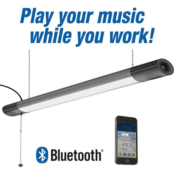 3.5 ft. 40-Watt Integrated LED Gray Shop Light with Bluetooth Speakers 3600LM Bright White 4000K Wi-Fi Enabled (4-Pack)