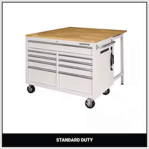 Tool Storage 46 in. W Standard Duty Gloss White Mobile Workbench Cabinet with Solid Top Full Length Extension Table