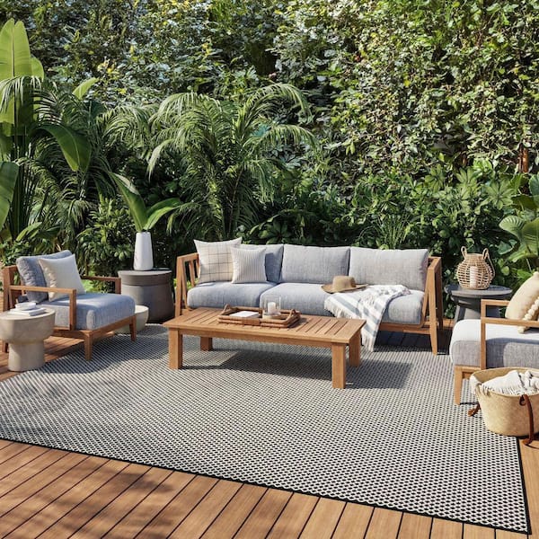 Courtyard Black White 8 ft. x 10 ft. All-Over Design Contemporary Area Rug