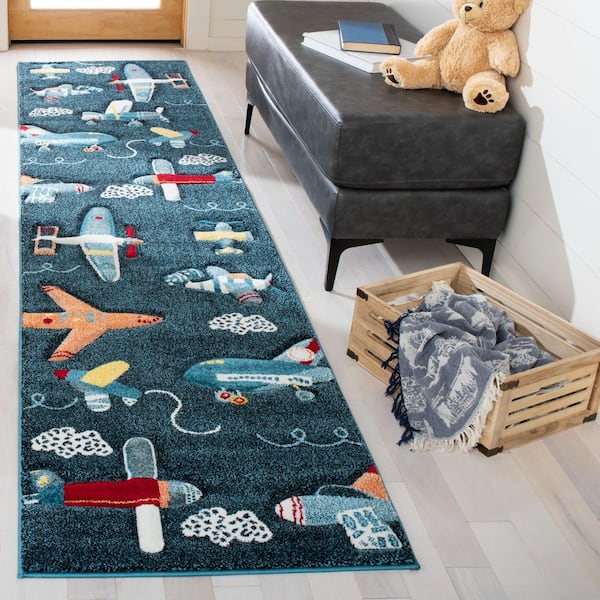 Carousel Kids Navy/Ivory 2 ft. x 8 ft. Geometric Runner Rug