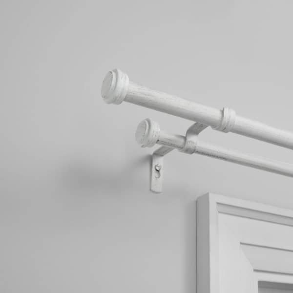 Topper Double 36 in. - 72 in. Adjustable 3/4 in. Double Curtain Rod Kit in Distressed White with Finial