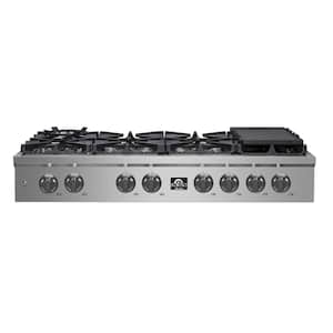 ALTA QUALITA 48 in. Pro Style Cooktop with Griddle and 8 Sealed Brass Burners -160,000 BTU - in Stainless Steel