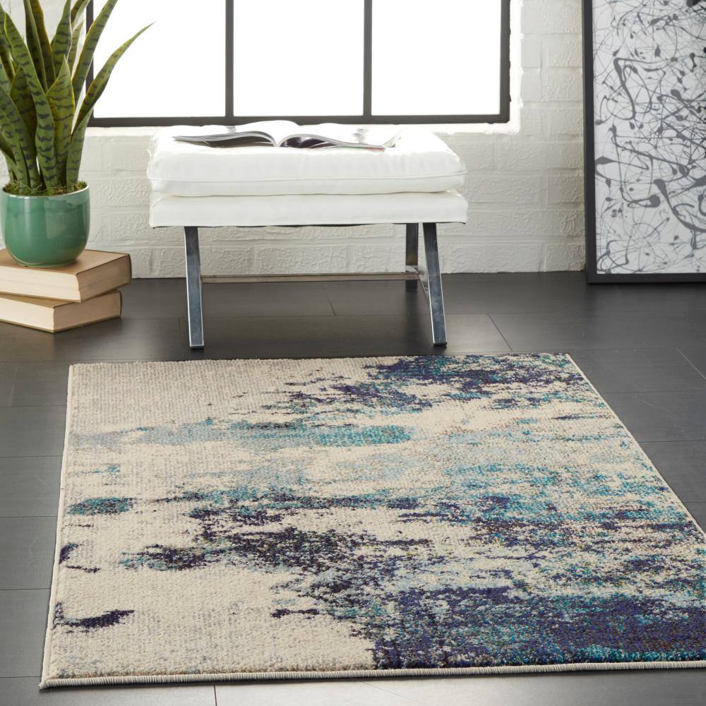 Hand-knotted Blue and White Abstract Medium Rug