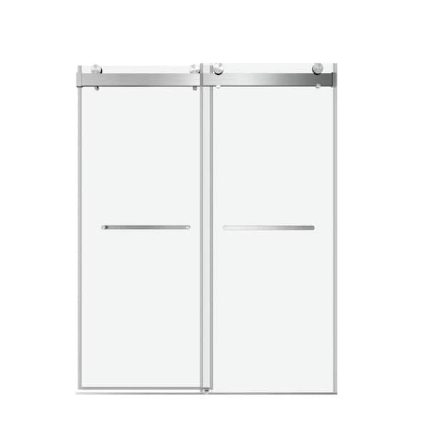 60 in. W x 76 in. H Sliding Frameless Soft-Close Shower Door in Brushed Nickel Finish with 3/8 Inch Thick Tempered Glass