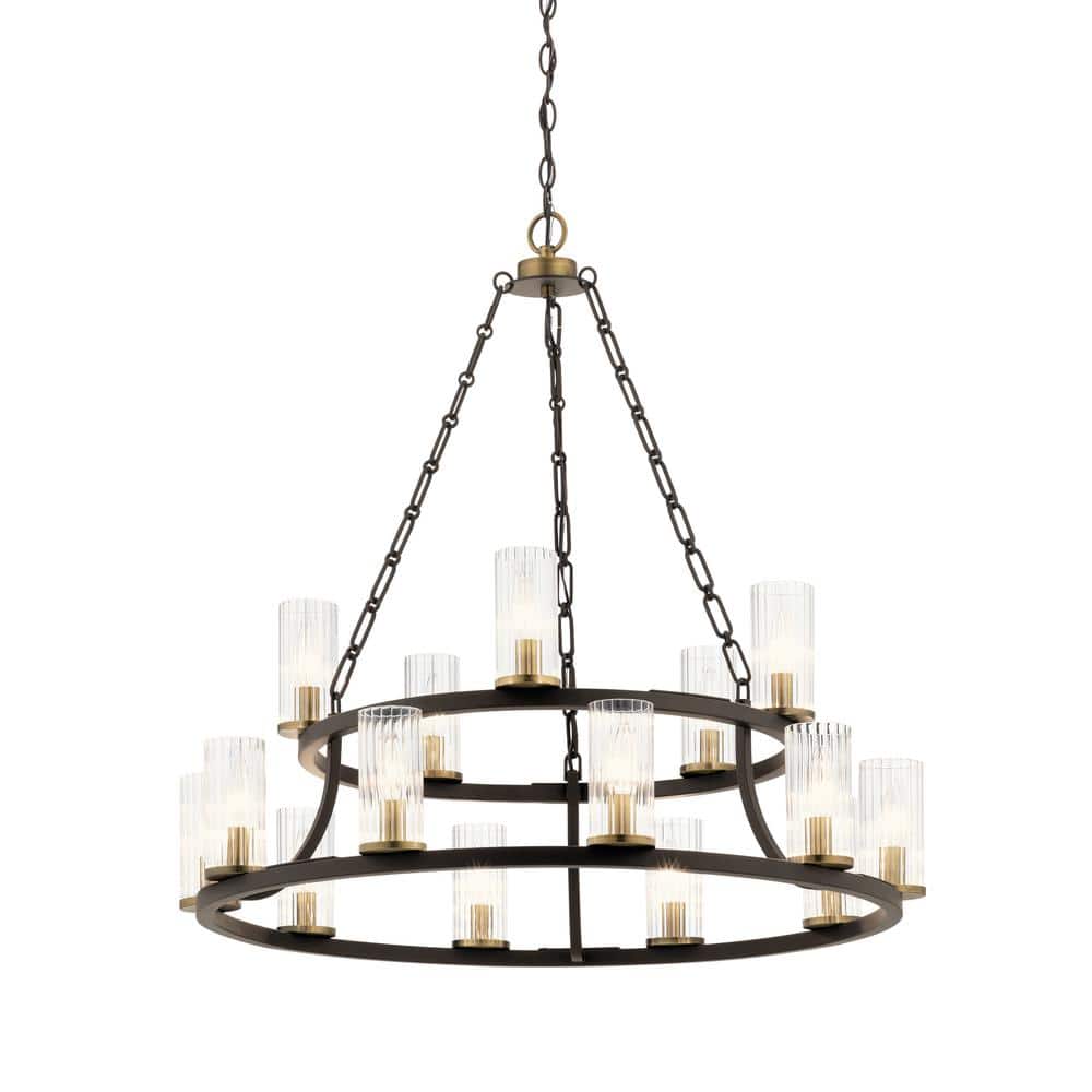 Mathias 31" Bronze 15-Light 2-Tier Candle Chandelier