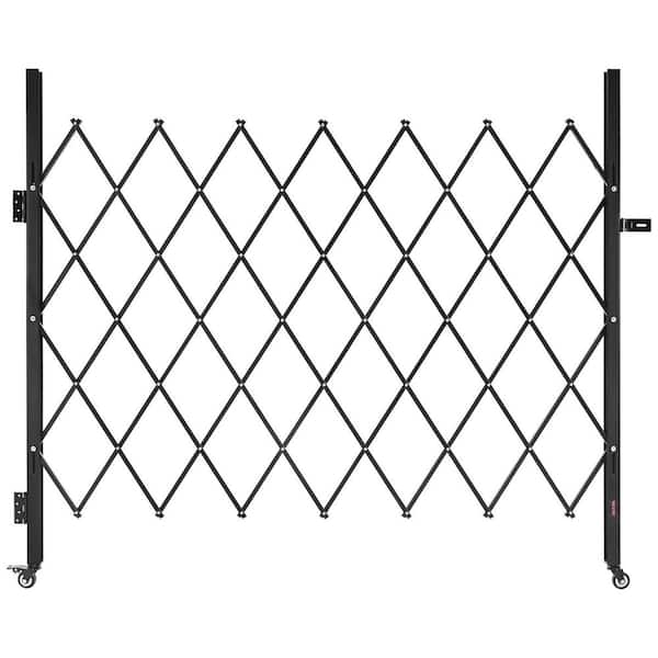 Single Folding Security Gate Lockable Scissor Gate with 360° Swivel Casters Retractable 70.87 x 63.39 in. Black Steel