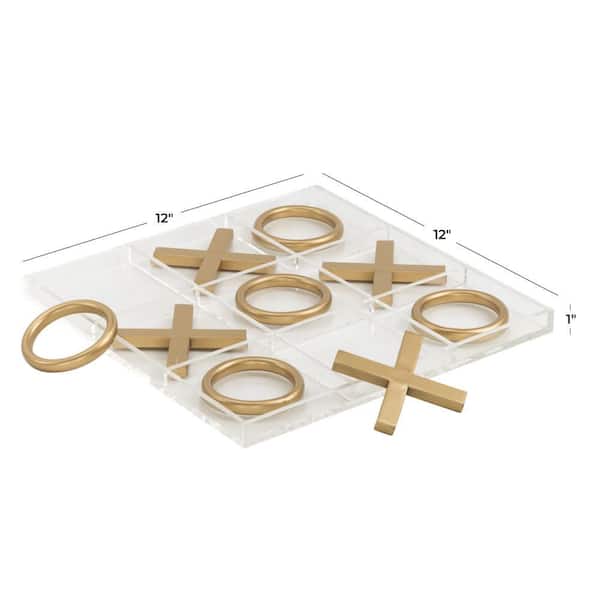 Litton Lane Gold Metal Tic Tac Toe Game Set with Gold Pieces 77611