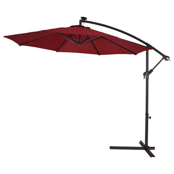 CASAINC 10 ft. Cantilever Hanging Solar LED Sun Shade Patio Umbrella in ...