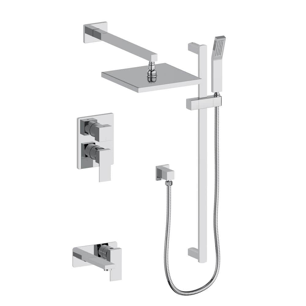 Chrome Wall Mounted Shower System with Adjustable Oversized Head