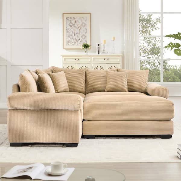 WZSRLG 79 in. Straight Arm 4-Piece Corduroy Modular Sectional Sofa with Ottoman & Ergonomic Design in Creamy Beige