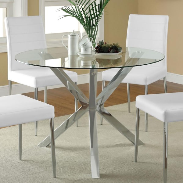 Coaster Vance Round Chrome Glass Top Cross Legs Table Base Dining