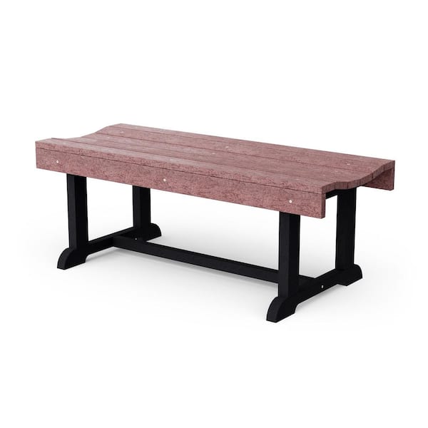 Wildridge Heritage 42 in. Cherrywood and Black HDPE Plastic Outdoor Patio Backless Bench