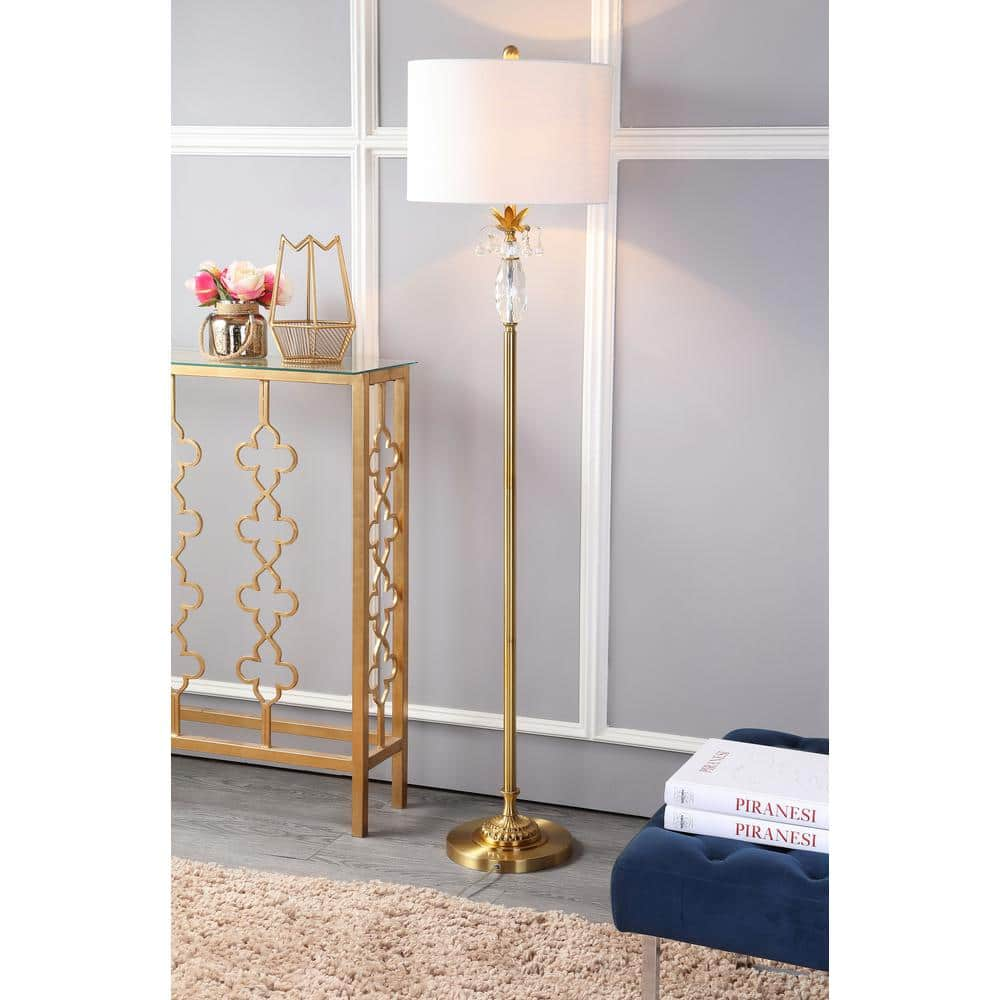 JONATHAN Y Adalyn 61 in. Clear/Brass Gold Crystal/Metal Floor Lamp