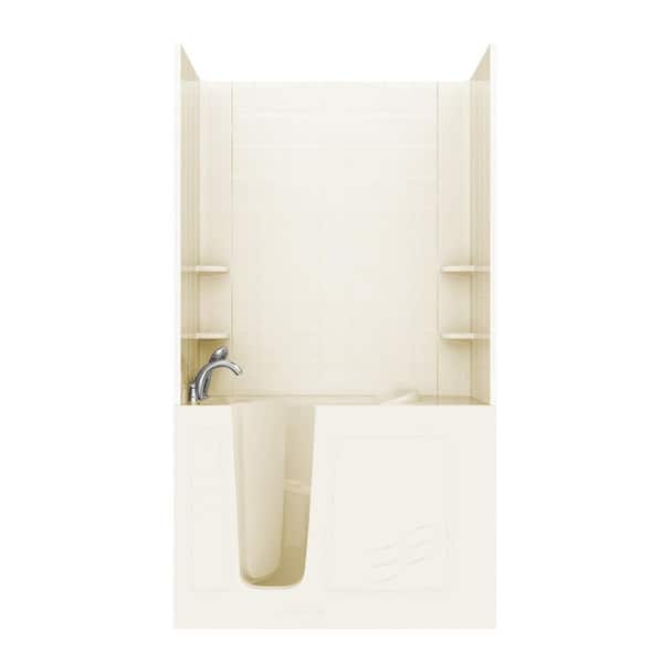 Unbranded Rampart 4.5 ft. Walk-in Non-Whirlpool Bathtub with 6 in. Tile Easy Up Adhesive Wall Surround in Biscuit