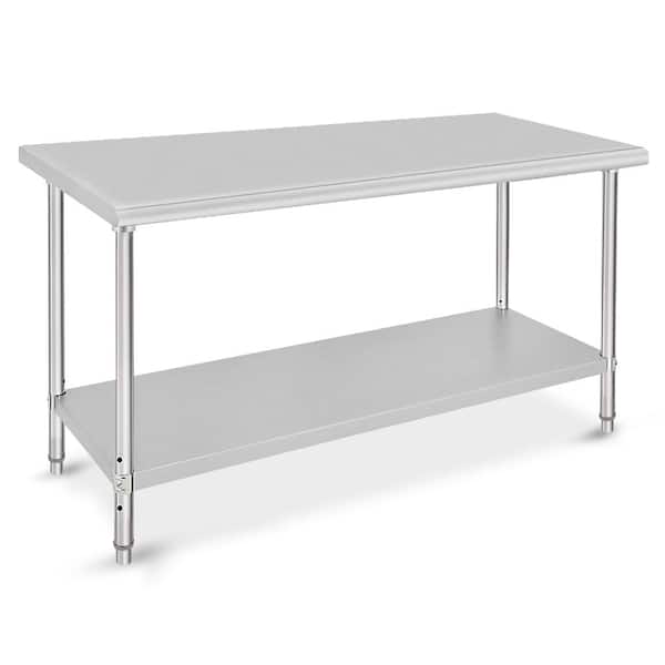 60 in. W x 24 in. D Stainless Steel Mobile Workbench with Undershelf, Adjustable Shelf
