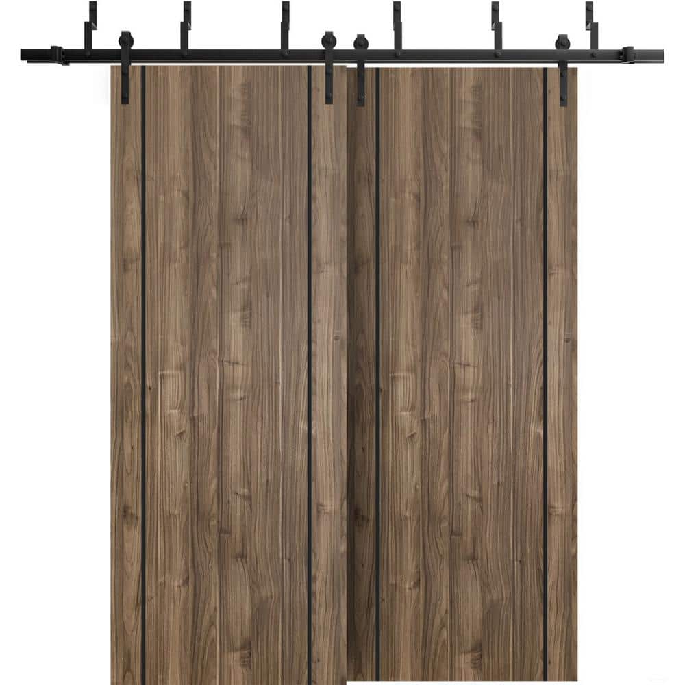 36 in. x 84 in. 2 Panel Walnut Solid Wood with Honeycomb Sliding Barn Door with Hardware Kit price history on PriceWatchPro