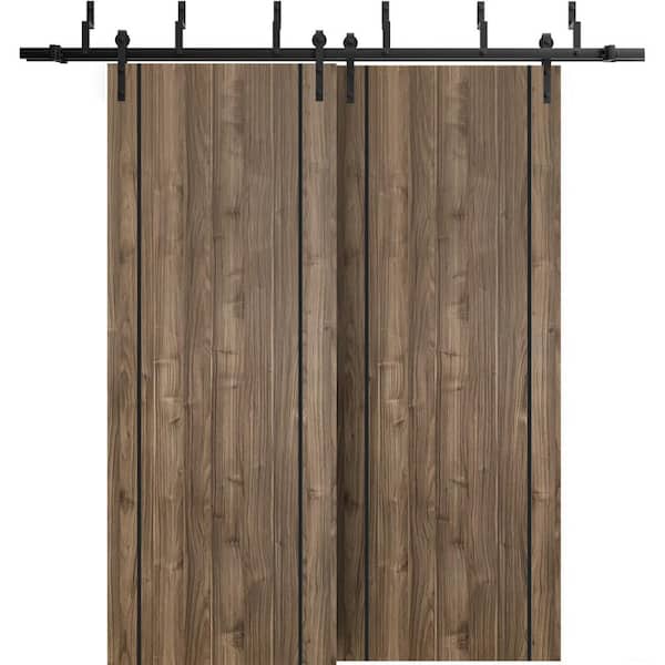 Sartodoors 48 in. x 80 in. 2 Panel Walnut Solid Wood with Honeycomb Sliding Barn Door with Hardware Kit