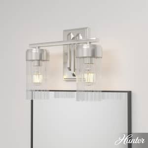 Gatz 13 in. 2-Light Brushed Nickel Vanity Light with Ribbed Glass Shades