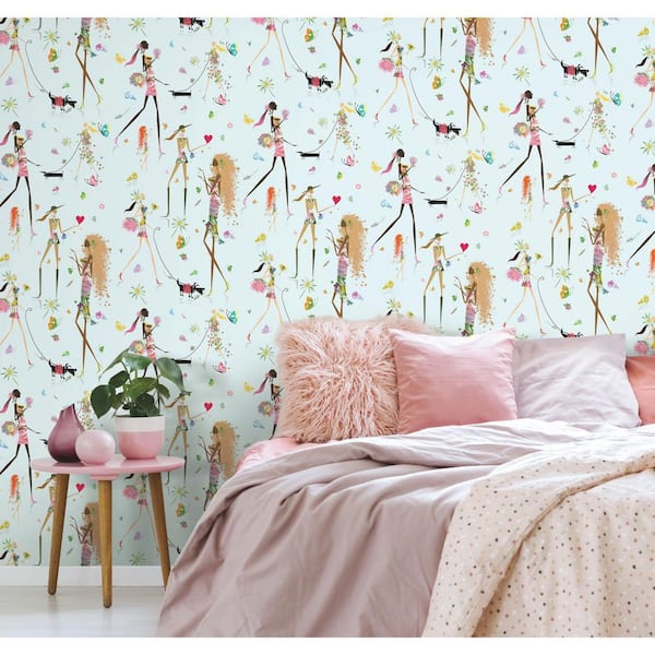 28.29 sq. ft. Fun Chic Blue Peel and Stick Wallpaper