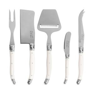 French Home 5-Piece Laguiole Cheese Knife, Fork, and Slicer Set with Faux Ivory Handles