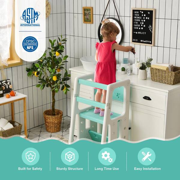 Costway Kids Kitchen Step Stool with Double Safety Rails