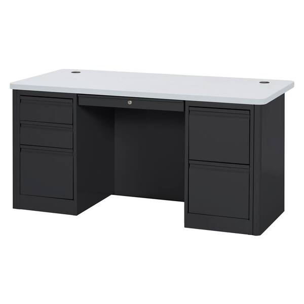 Sandusky 29.5 in. H x 60 in. W x 30 in. D 900 Series Double Pedestal Heavy Duty Teachers Desk in Black/Grey Nebula