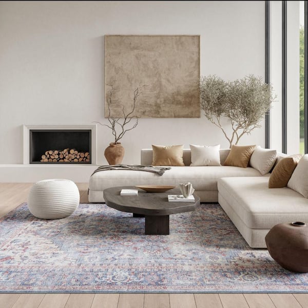 57 Grand Machine Washable Blue/Multi 8 ft. x 10 ft. Bordered Traditional Area Rug