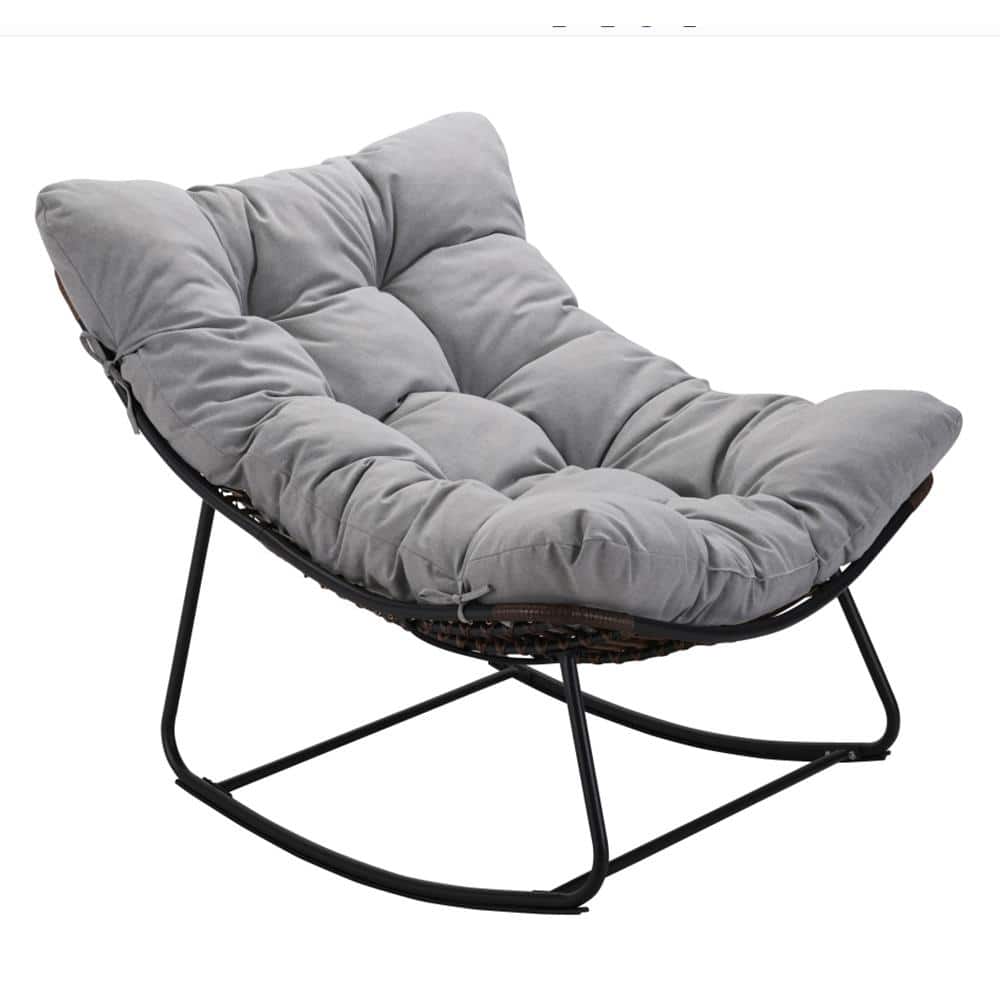 Metal Outdoor Rocking Chair with Light Gray Cushion, Miami Rocker Egg Chair