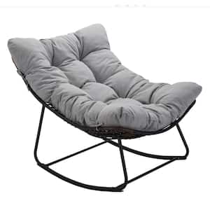 Metal Outdoor Rocking Chair with Light Gray Cushion, Miami Rocker Egg Chair for Front Porch, Garden, Patio, and Backyard